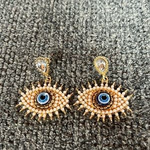Large evil eye earrings gold and pearls rhinestone new